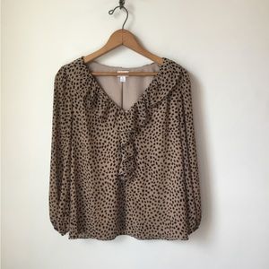 J. Crew Factory Animal Print V Neck Ruffle Top‎